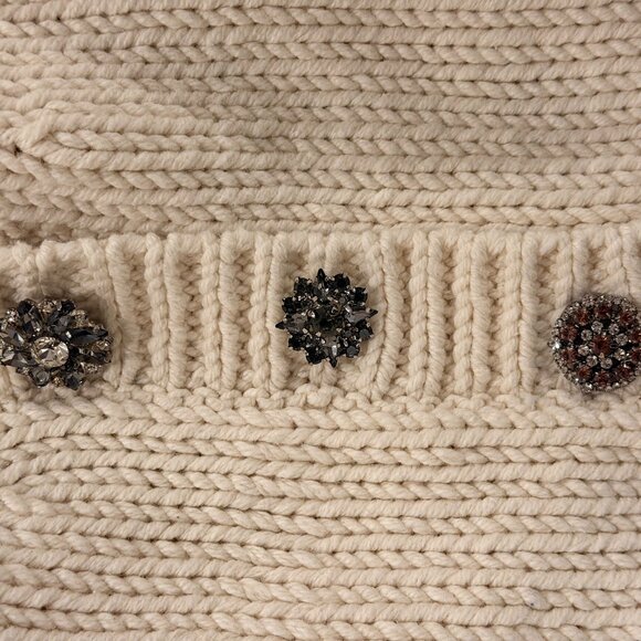 ba&sh Paris Puff-Sleeve Knit Cardigan – Cream, Jeweled Buttons, Size M - Picture 4 of 5